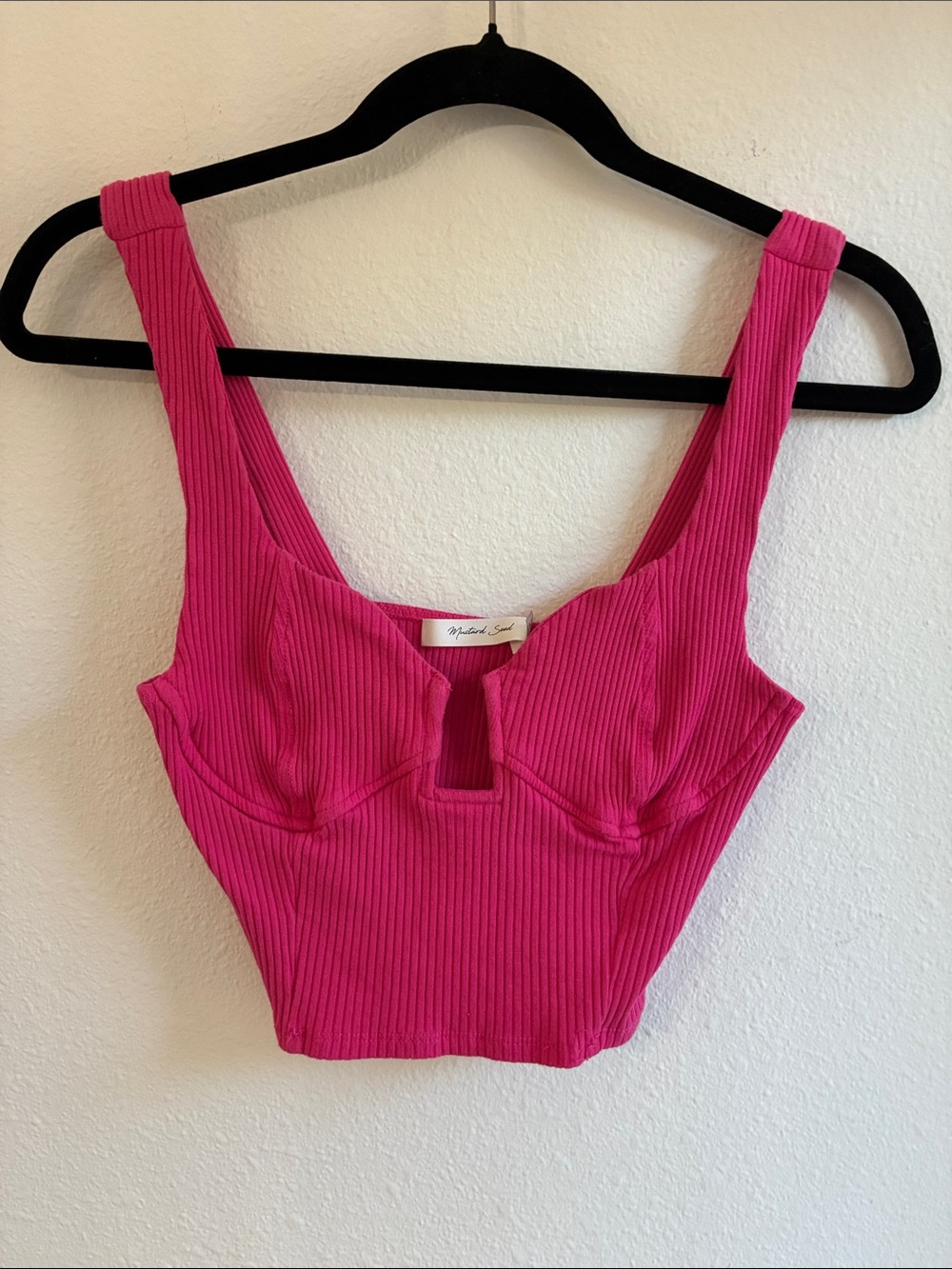 Mustard Seed Fuchsia Ribbed Crop Tank with Keyhole